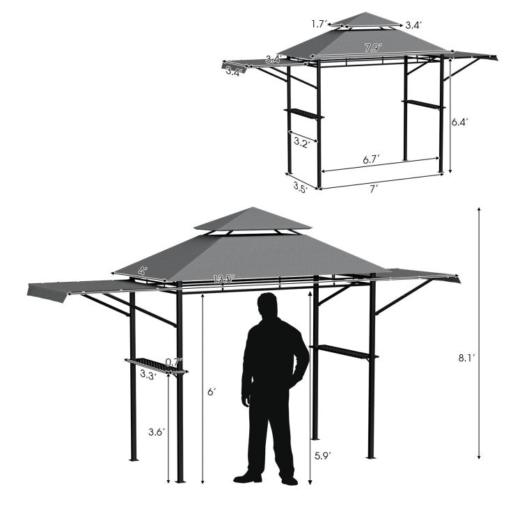 13.5 x 4 Feet Outdoor Grill Gazebo Patio Double Tier BBQ Canopy Shelter with Dual Side Awnings