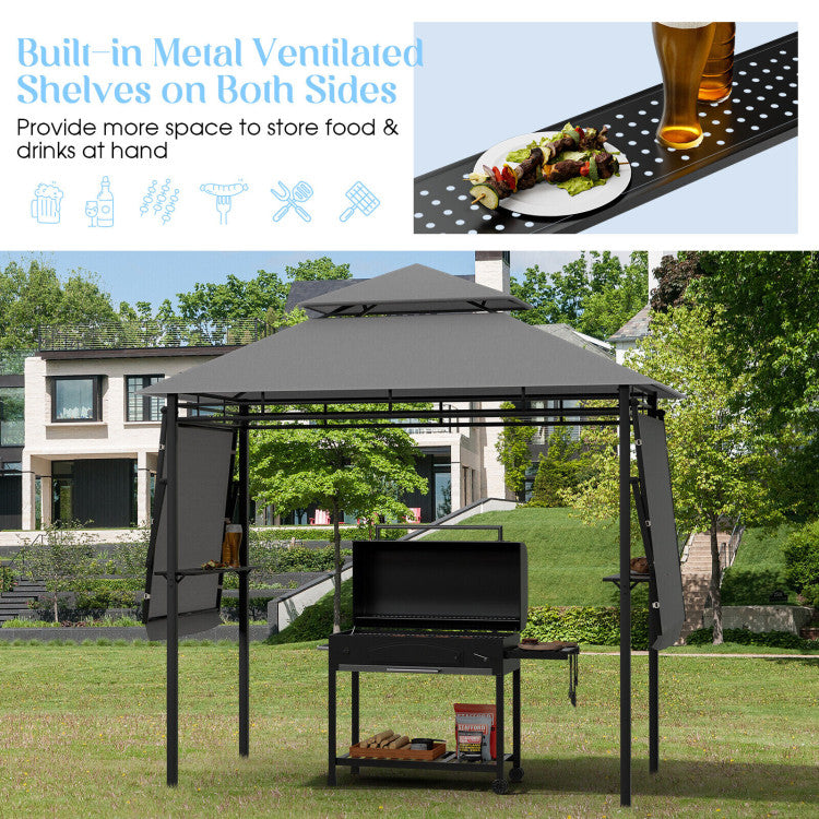 13.5 x 4 Feet Outdoor Grill Gazebo Patio Double Tier BBQ Canopy Shelter with Dual Side Awnings