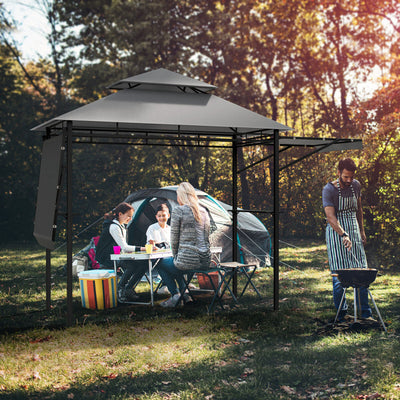 13.5 x 4 Feet Outdoor Grill Gazebo Patio Double Tier BBQ Canopy Shelter with Dual Side Awnings