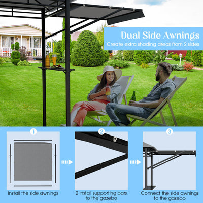 13.5 x 4 Feet Outdoor Grill Gazebo Patio Double Tier BBQ Canopy Shelter with Dual Side Awnings