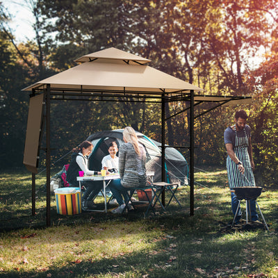 13.5 x 4 Feet Outdoor Grill Gazebo Patio Double Tier BBQ Canopy Shelter with Dual Side Awnings