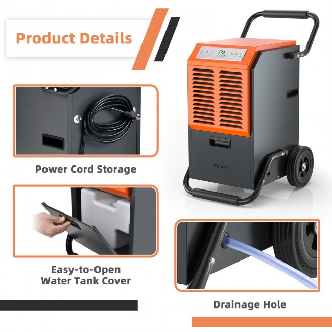 140 PPD Portable Commercial Grade Dehumidifier Industrial Dehumidifier with 1.45 Gallon Water Tank and 6.5 Ft Drainage Pipe