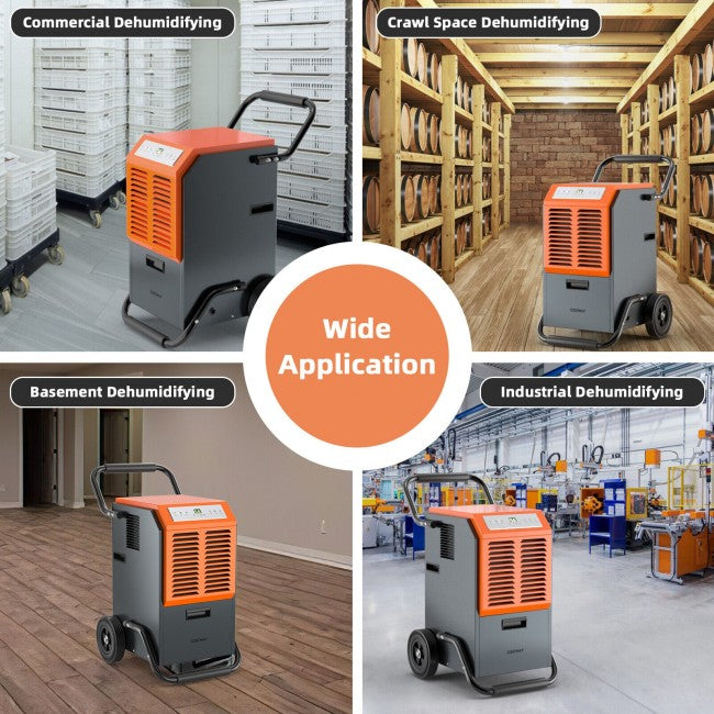 140 PPD Portable Commercial Grade Dehumidifier Industrial Dehumidifier with 1.45 Gallon Water Tank and 6.5 Ft Drainage Pipe