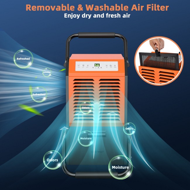 140 PPD Portable Commercial Grade Dehumidifier Industrial Dehumidifier with 1.45 Gallon Water Tank and 6.5 Ft Drainage Pipe