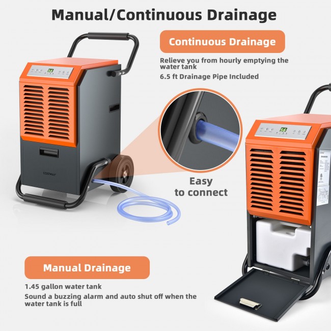140 PPD Portable Commercial Grade Dehumidifier Industrial Dehumidifier with 1.45 Gallon Water Tank and 6.5 Ft Drainage Pipe