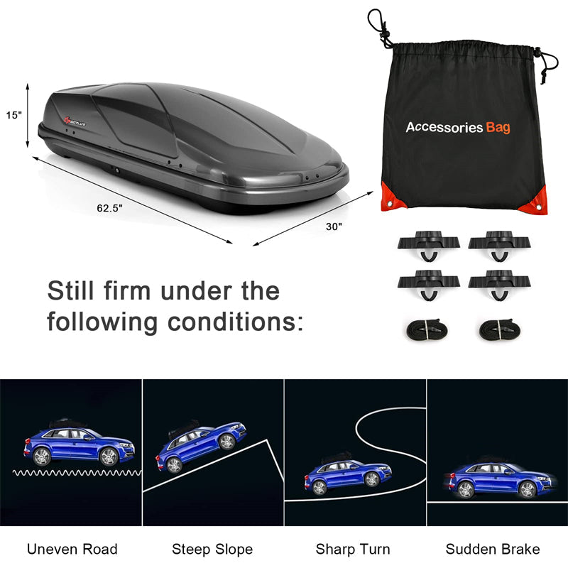 14 Cubic Feet Cargo Box Waterproof Rooftop Cargo Carrier Dual-sided Opening