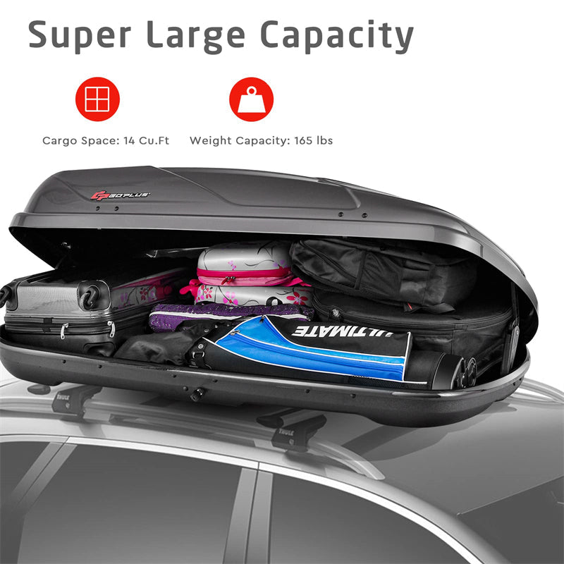 14 Cubic Feet Cargo Box Waterproof Rooftop Cargo Carrier Dual-sided Opening