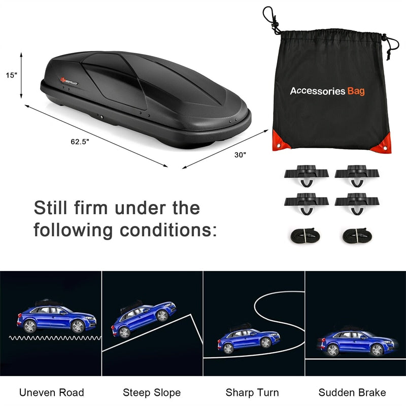 14 Cubic Feet Cargo Box Waterproof Rooftop Cargo Carrier Dual-sided Opening