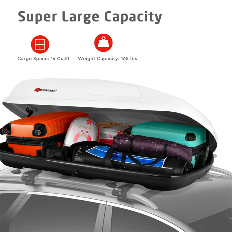 14 Cubic Feet Cargo Box Waterproof Rooftop Cargo Carrier Dual-sided Opening