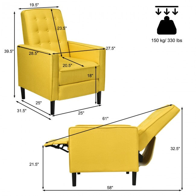 Single Recliner Chair Accent Arm Chair Mid Century Modern Sofa Chair with Push Back