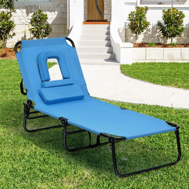 Outdoor Adjustable Folding Beach Lounge Chaise Patio Pool Recliner Chair with Detachable Pillows