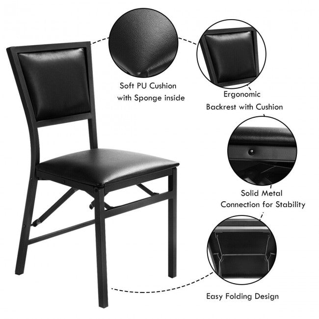 Set of 2 Metal Folding Chair Dining Chairs