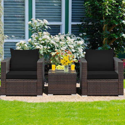 3 Pieces Patio Rattan Furniture Set Conversation Sofa Set with Cushion