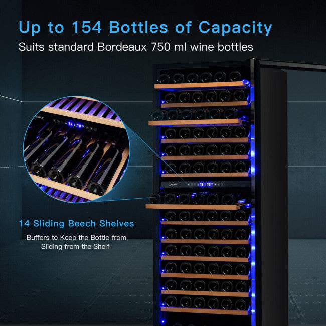 154-Bottle Freestanding Wine Cooler Refrigerator 23.5 Inch Dual Zone Beverage Cellar with Temperature Memory Function