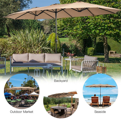 15 FT Double-Sided Twin Patio Umbrella with Umbrella Base for Backyard