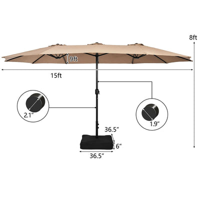 15 FT Double-Sided Twin Patio Umbrella with Umbrella Base for Backyard