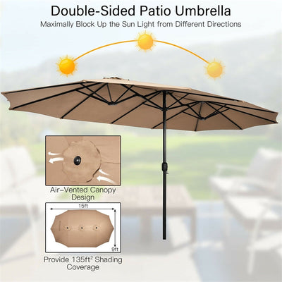 15 FT Double-Sided Twin Patio Umbrella with Umbrella Base for Backyard