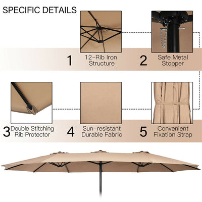 15 FT Double-Sided Twin Patio Umbrella with Umbrella Base for Backyard