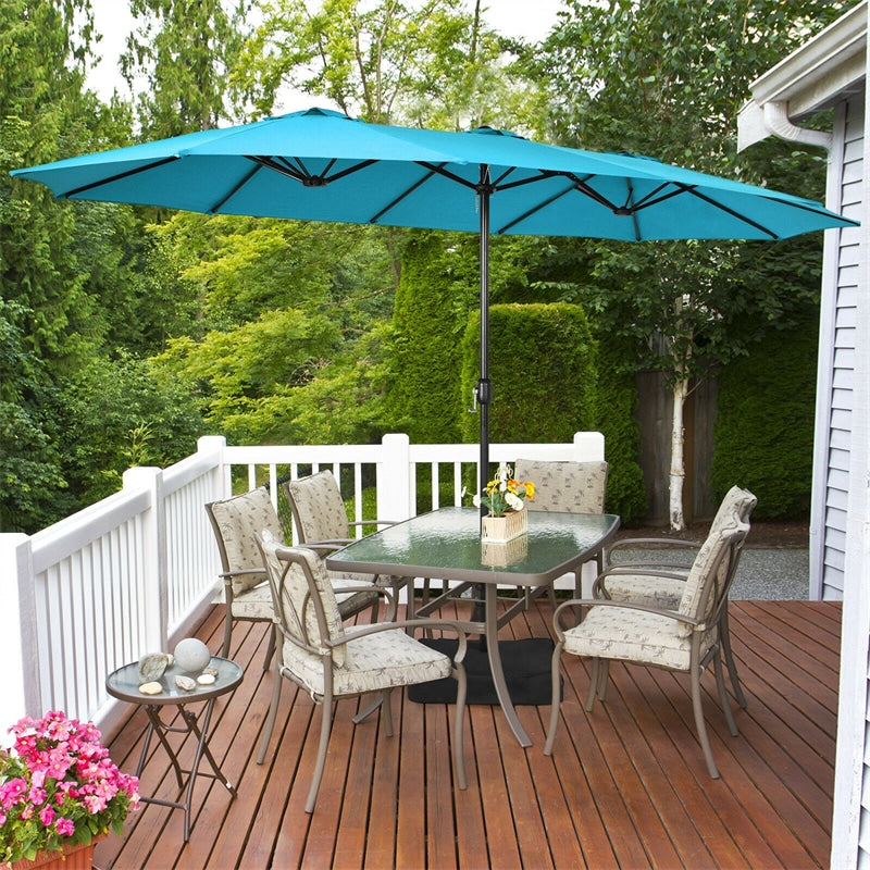 15 FT Double-Sided Twin Patio Umbrella with Umbrella Base for Backyard