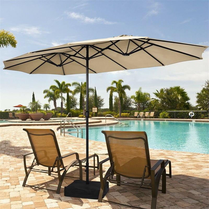 15 foot patio umbrella with base 15 Feet Double-Sided Twin Patio Umbrella with Crank and Base-Turquoise