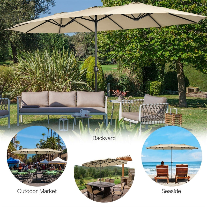 15 FT Double-Sided Twin Patio Umbrella with Umbrella Base for Backyard