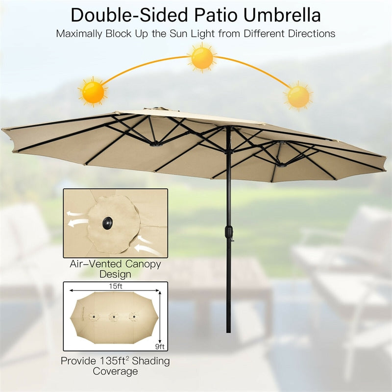 15 FT Double-Sided Twin Patio Umbrella with Umbrella Base for Backyard