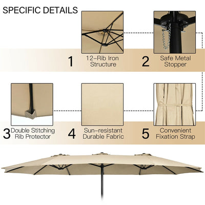 15 FT Double-Sided Twin Patio Umbrella with Umbrella Base for Backyard