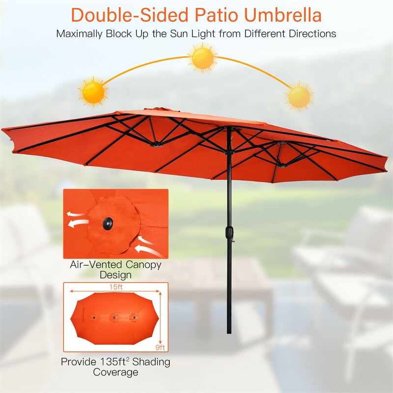 15 FT Double-Sided Twin Patio Umbrella with Umbrella Base for Backyard