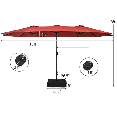 15 FT Double-Sided Twin Patio Umbrella with Umbrella Base for Backyard