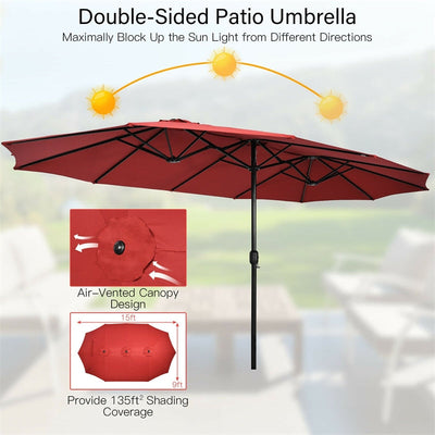 15 FT Double-Sided Twin Patio Umbrella with Umbrella Base for Backyard