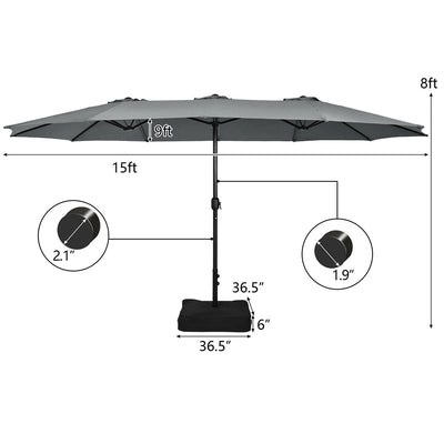 15 FT Double-Sided Twin Patio Umbrella with Umbrella Base for Backyard