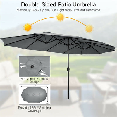 15 FT Double-Sided Twin Patio Umbrella with Umbrella Base for Backyard