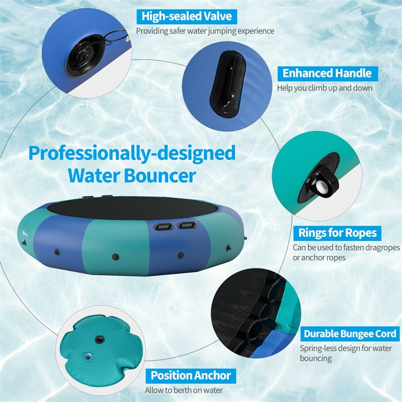 15 FT Inflatable Water Trampoline Recreational Water Bouncer