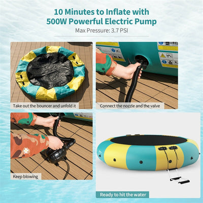 15 FT Inflatable Water Trampoline Recreational Water Bouncer