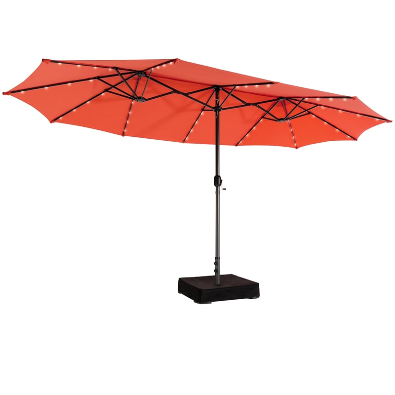 15 ft patio umbrellas 15 ft Outdoor Double-Sided Patio Umbrella with 48 Solar LED Lights and Umbrella Base Orange
