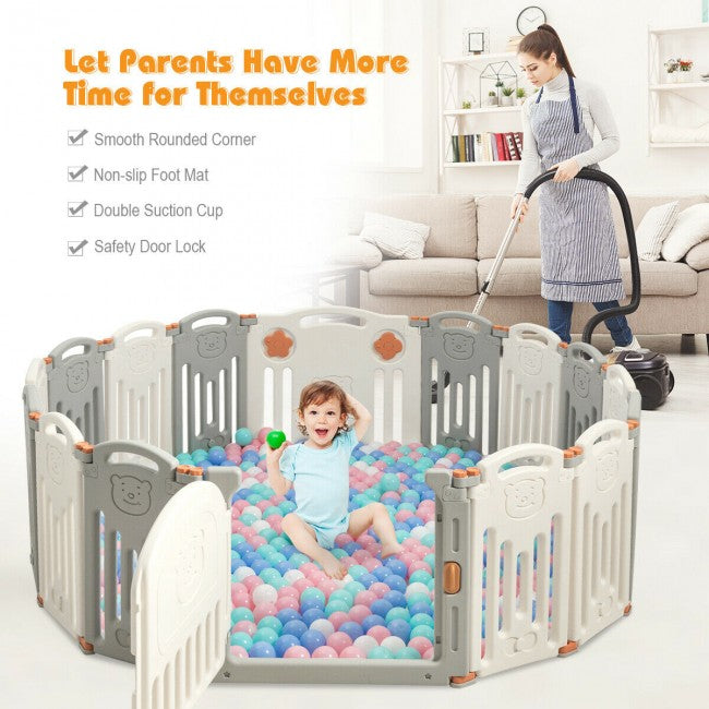16-Panel Foldable Baby Playpen Kids Safety Activity Center