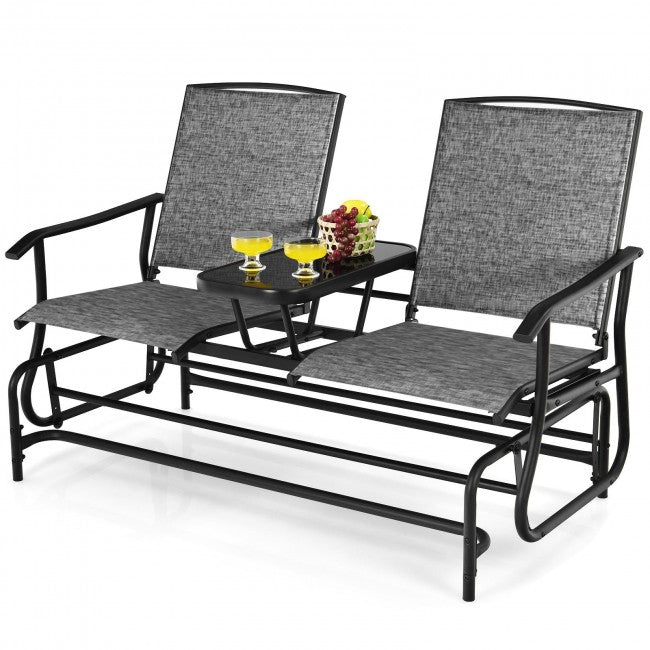 2-Person Patio Rocking Chair Outdoor Glider Bench Swing Loveseat with Coffee Table