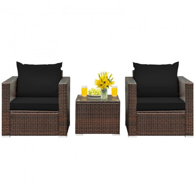 3 Pieces Patio Rattan Furniture Set Conversation Sofa Set with Cushion