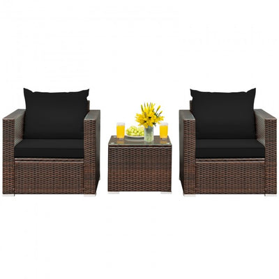 3 Pieces Patio Rattan Furniture Set Conversation Sofa Set with Cushion