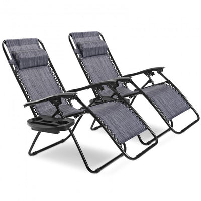 2 Pcs Adjustable Folding Reclining Lounge Chair with Pillows