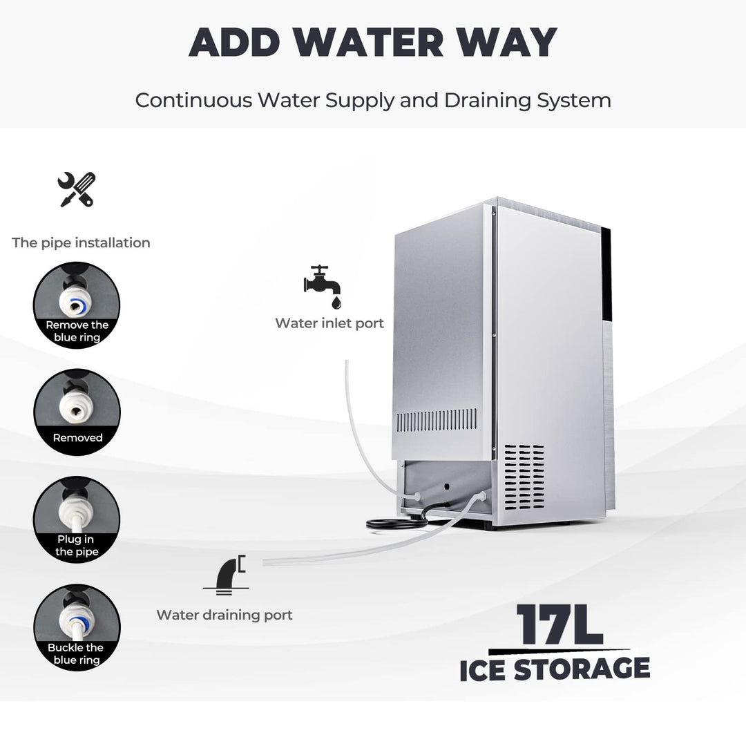 180LBS/24H Freestanding Commercial Ice Maker, Stainless Steel Under Counter Ice Machine with 35 LBS Storage Bin