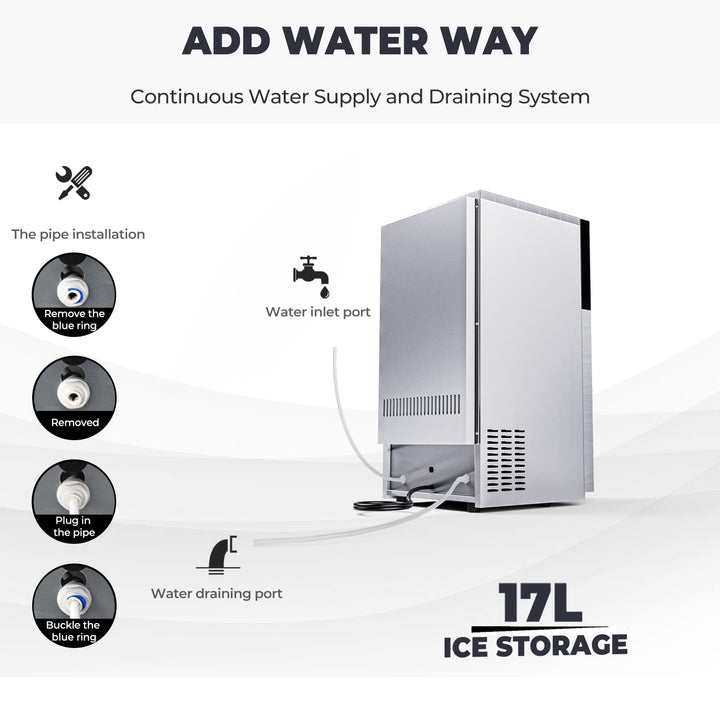 180LBS/24H Freestanding Commercial Ice Maker, Stainless Steel Under Counter Ice Machine with 35 LBS Storage Bin