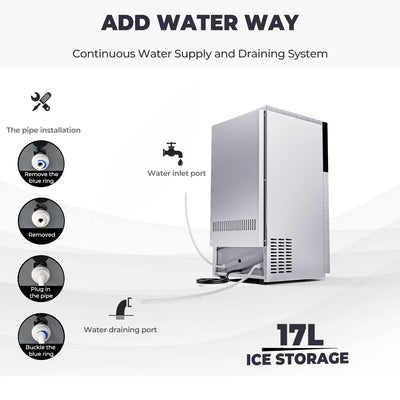 180LBS/24H Freestanding Commercial Stainless Steel Ice Maker Machine with 35 LBS Storage Bin