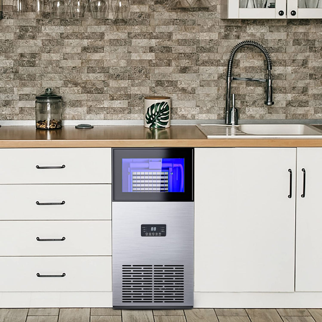 180LBS/24H Freestanding Commercial Ice Maker, Stainless Steel Under Counter Ice Machine with 35 LBS Storage Bin