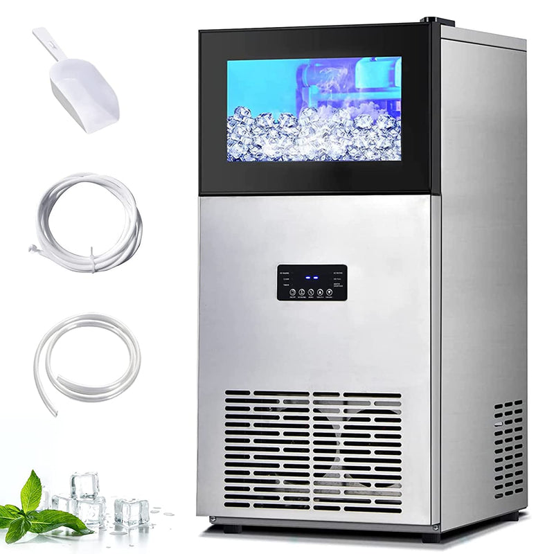 180LBS/24H Freestanding Commercial Ice Maker, Stainless Steel Under Counter Ice Machine with 35 LBS Storage Bin