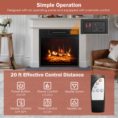 18 Inch Electric Fireplace Inserted with Adjustable LED Flame