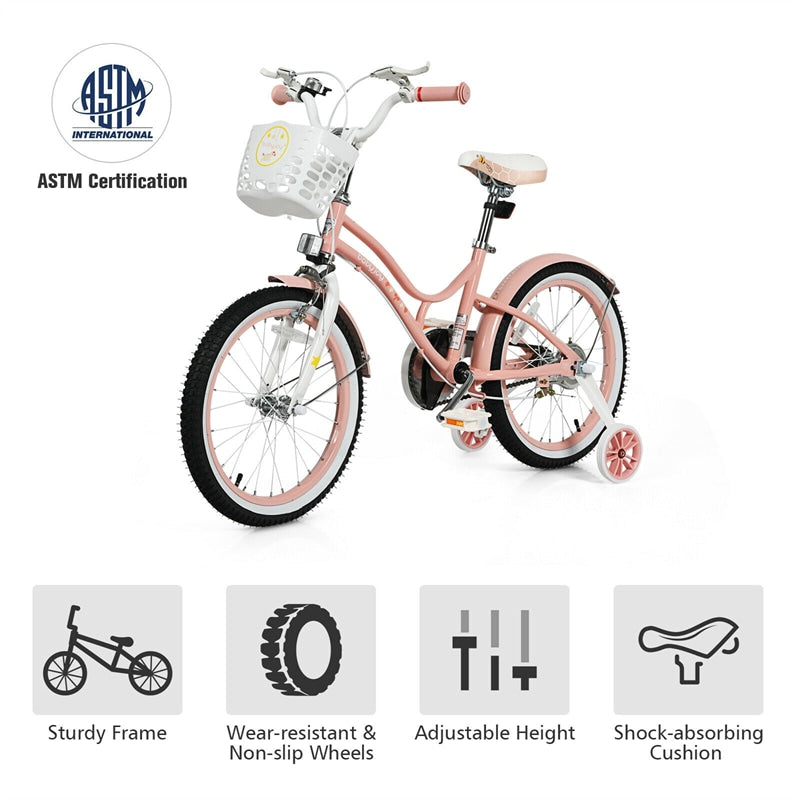 18 Inch Kids Bike with Adjustable Seat and Removable Training Wheels