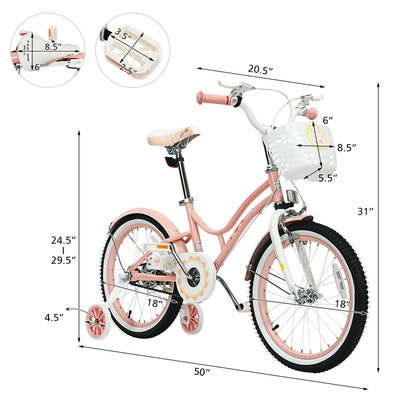 18 Inch Kids Bike with Adjustable Seat and Removable Training Wheels