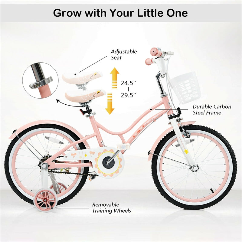 18 Inch Kids Bike with Adjustable Seat and Removable Training Wheels