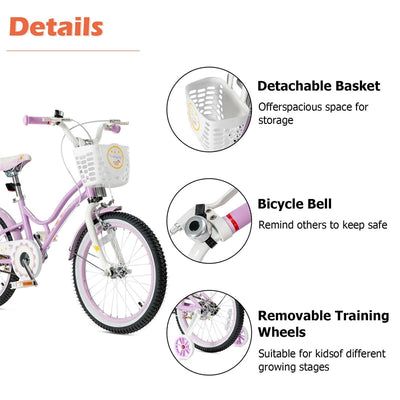 18 Inch Kids Bike with Adjustable Seat and Removable Training Wheels